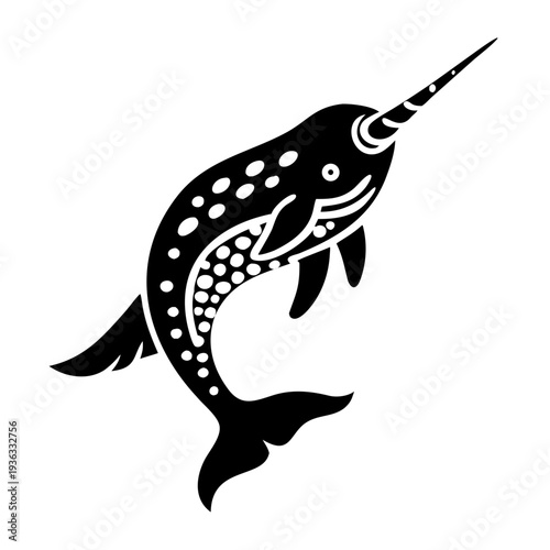 narwhal silhouette icon illustration for arctic marine wildlife ocean mammal and aquatic design