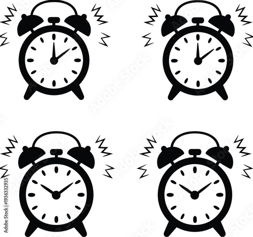 Four analog clocks displaying different times, each with unique features and designs. isolated on white background, Vector, illustration