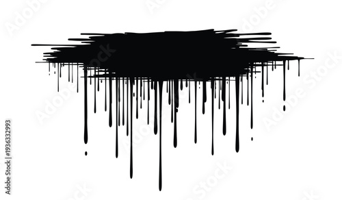 Black paint drips and splatters on a creating a messy abstract art piece with dark ink flows