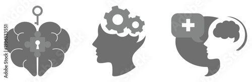 Human mind concept silhouette set. Psychology, emotion and thinking silhouette collection.