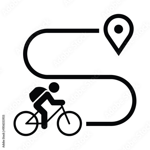 Cyclist navigating a winding path towards a destination on a map. isolated on white background, Vector, illustration