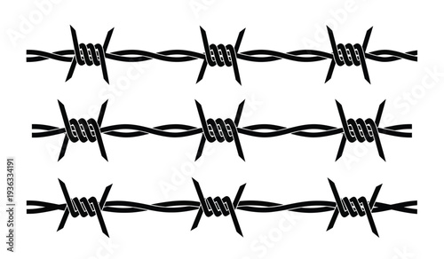 A black and white illustration of barbed wire