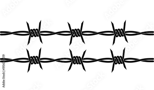 A black barbed wire fence on isolated for security or boundary concepts