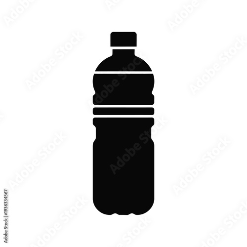 A sleek black plastic water bottle with a narrow neck and a cap isolated on white background, Vector, illustration