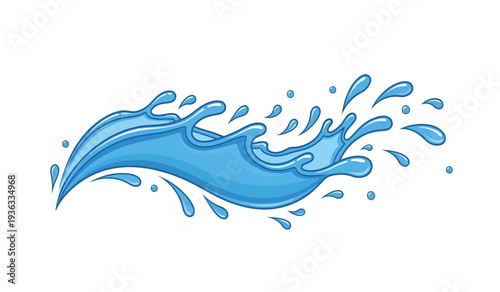 A stylized illustration of a wave of water with droplets for design and decoration purposes