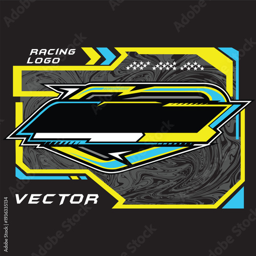 Outline and painted racing logo. Isolated in black background, for t-shirt design, ness purposes.