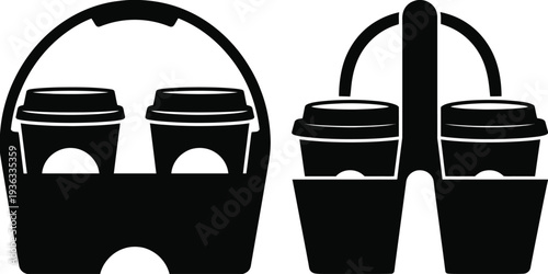 Two black and white illustrations of different types of headphones isolated on white background, Vector, illustration