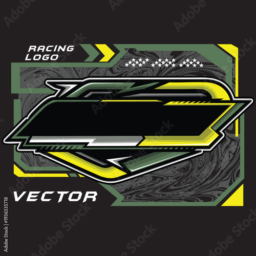 Outline and painted racing logo. Isolated in black background, for t-shirt design, ness purposes.