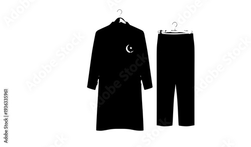 Black men’s kurta pajama vector illustration with crescent moon and star for Eid al-Fitr