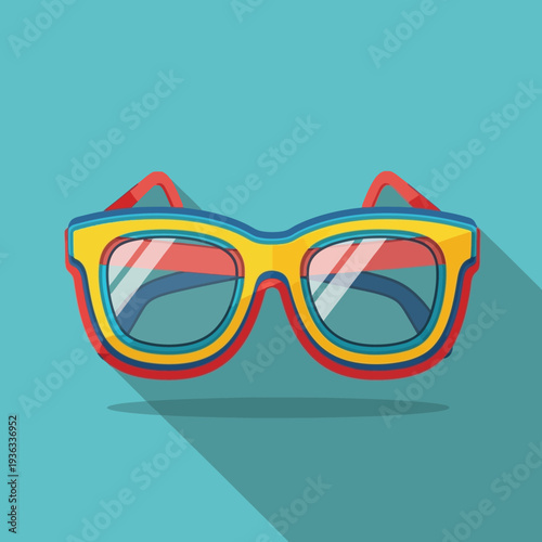Colorful Nerd Glasses with Long Shadow on Blue Background