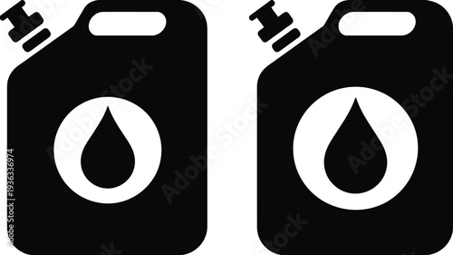 Two black oil containers with a drop symbol on a white background isolated on white background, Vector, illustration
