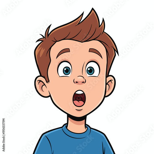 Surprised Young Boy with Wide Eyes and Open Mouth Showing Excitement and Surprise