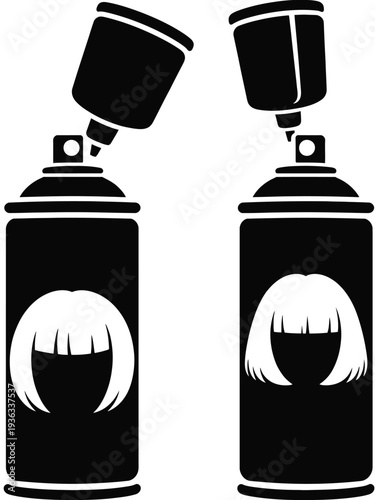 Two spray paint cans with distinct faces on them, one smiling and the other frowning. isolated on white background, Vector, illustration