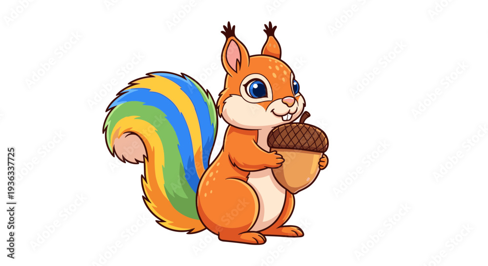 Naklejka premium Colorful Squirrel Holding Acorn in Cartoon Style Illustration