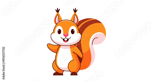 Cartoon Squirrel Standing on Hind Legs with Tail Raised