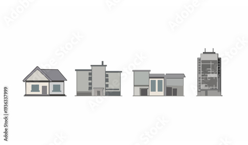 Minimal modern building icon set with house and apartment flat vector illustration EPS10 isolated on white