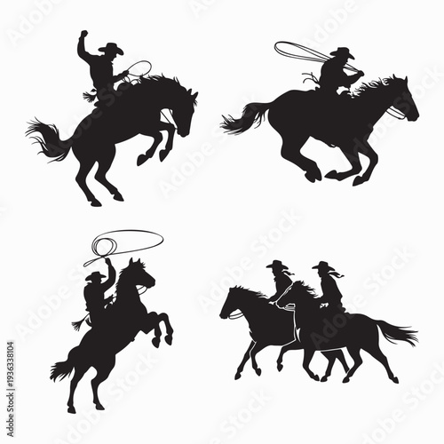 Cowboy Horse Riding Silhouette Set