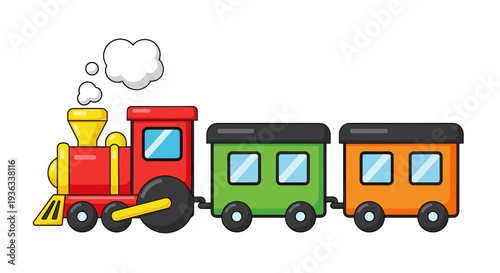 Colorful cartoon train with three carriages on white background