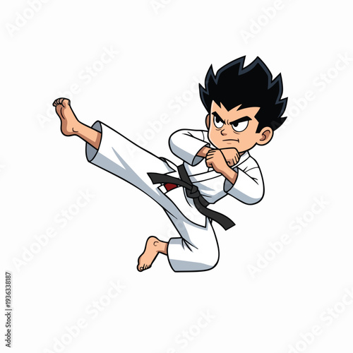 Dynamic Martial Arts Action Scene Featuring a Young Fighter in a White Gi