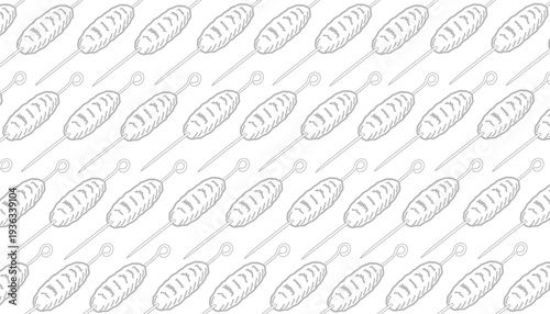 Kofta Kebab Pattern. Seamless Grill Skewer. Middleeastern Meat Illustration. Handdrawn Food Doodle. Repeating Culinary Background. Restaurant Menu Design. Streetfood Vector Texture. Barbecue Cuisine P