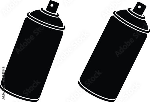 Two black and white spray paint cans standing upright on a flat surface isolated on white background, Vector, illustration