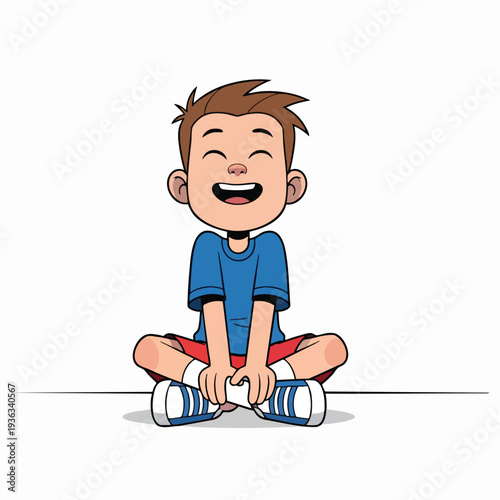 Happy Boy Sitting Cross Legged Smiling with a Lazy Day Vibe