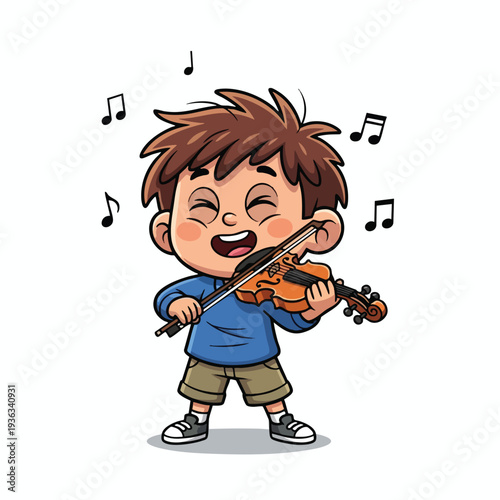 Happy Child Playing Guitar Expressing Joy through Music