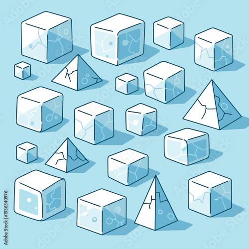 Ice Cubes and Pyramids, Geometric Shapes, Chunks of Ice, Frozen Water, Cool Refreshment