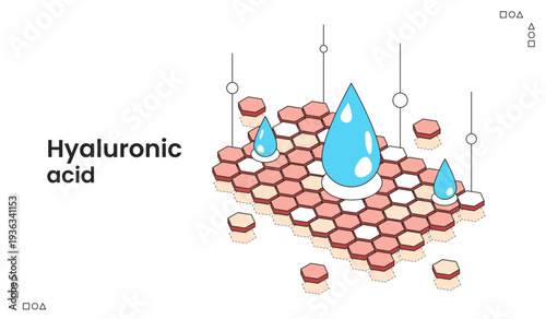 Isometric Illustration of Hyaluronic Acid Drops Hydrating Skin Layers for Skincare