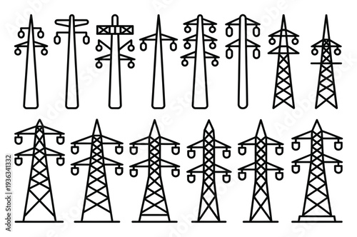 Electricity Transmission Towers Vector Illustration Set