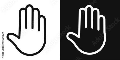 A pair of hands with contrasting colors, one white and one black, raised in a stop gesture. isolated on white background, Vector, illustration