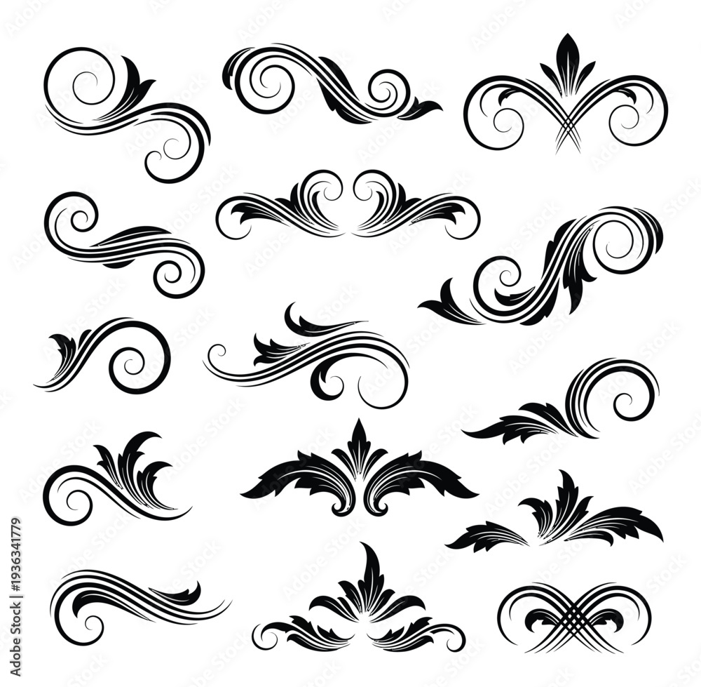 Fototapeta premium Ornamental Flourish Elements Luxury Black Vector Illustration