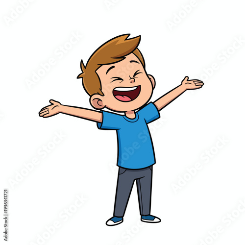 Happy Boy with Open Arms Expressing Joy and Excitement
