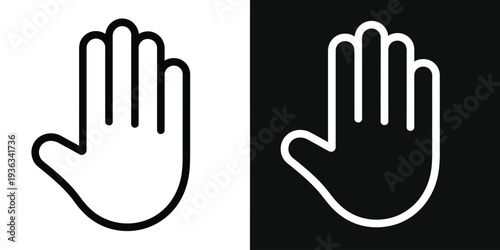 Two hands with different skin tones making a stop gesture against a black and white background isolated on white background, Vector, illustration