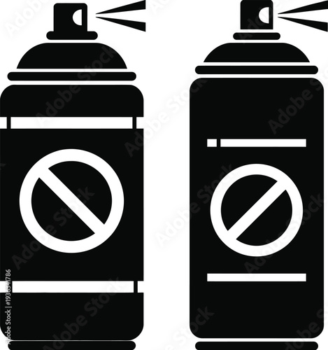 Two black spray cans with a prohibition sign over the first one. isolated on white background, Vector, illustration