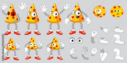 Animated pizza slices with faces and dismembered body parts displayed