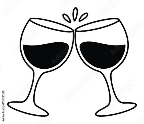 Wine Glasses Cheers Simple Line Art Vector Illustration