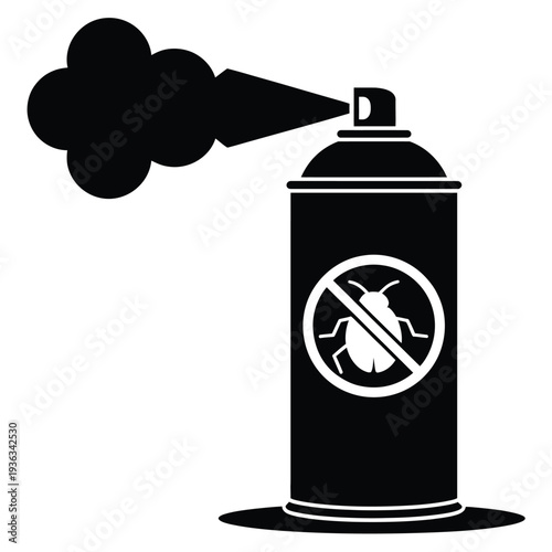 A black and white image of a spray paint can with a no smoking symbol. isolated on white background, Vector, illustration