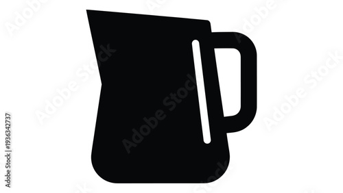 Minimalist Black Silhouette of Milk Frothing Pitcher for Coffee and Latte Preparation Icon on White Background