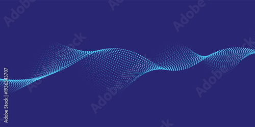 Abstract halftone dots with glowing light blue lines on dark navy background
