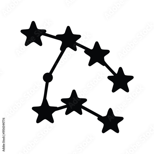 Stylized constellation with connected stars and a central point, representing astronomy