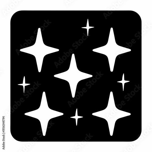 A square black icon full of white stars of different sizes