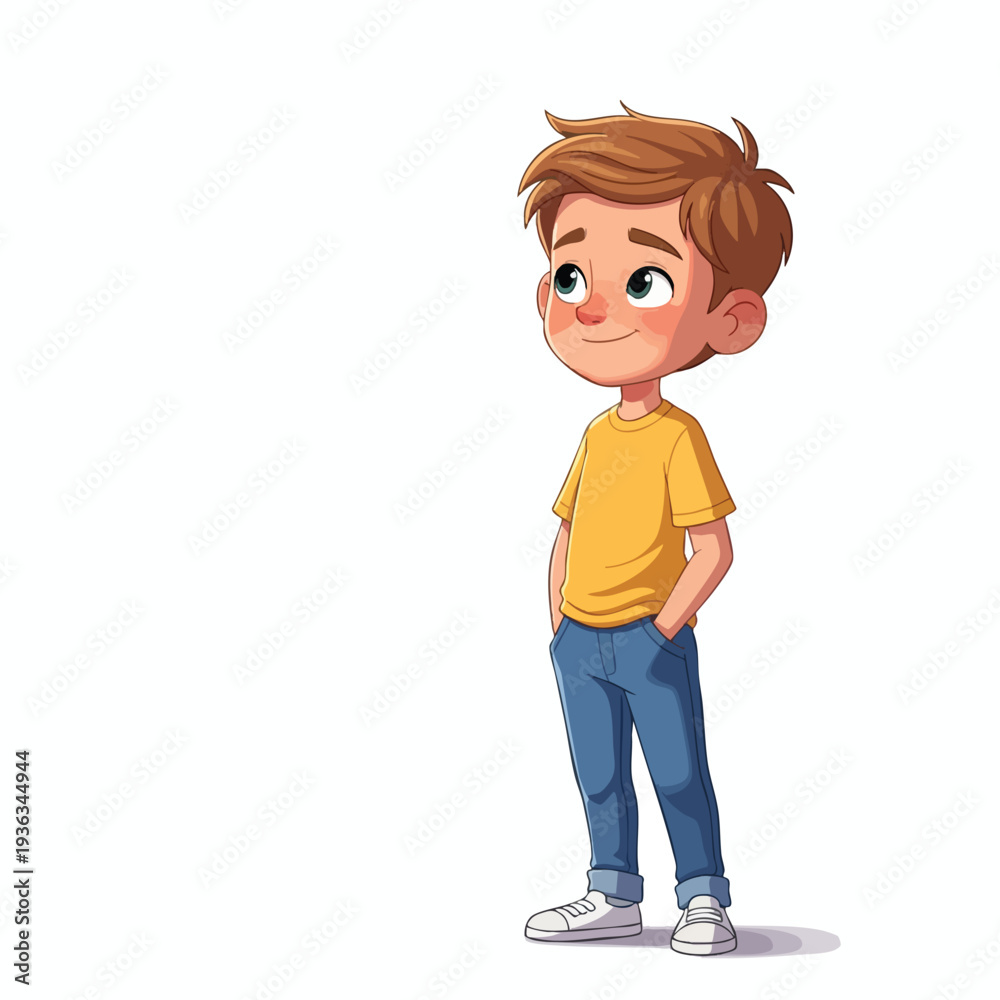 Obraz premium Cartoon boy standing with a happy expression