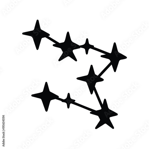 Minimalist constellation design featuring interconnected stars against a clean white background.