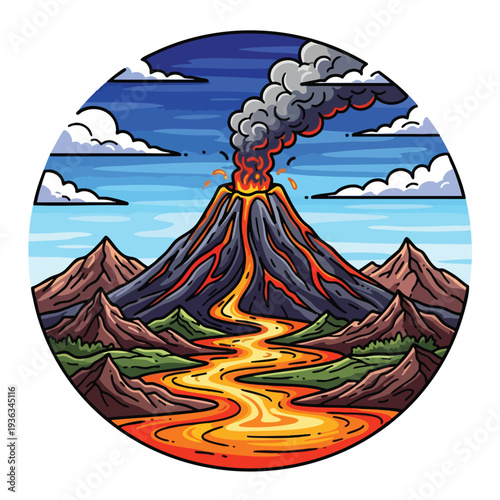Volcanic Eruption Landscape Illustration