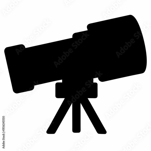 Black silhouette of a telescope on a tripod for astronomical observation