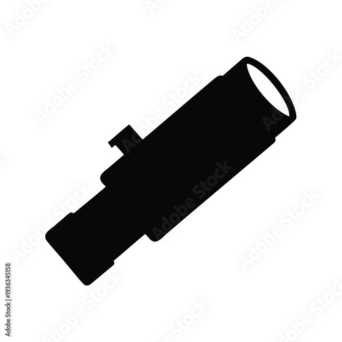 Black and white silhouette of an astronomical telescope with optical equipment