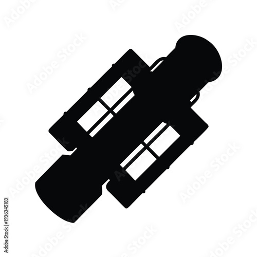 Black and white silhouette of satellite floating in outer space research mission