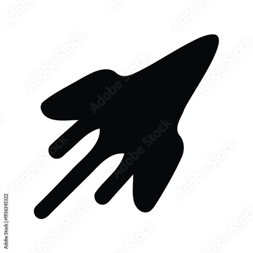 Stylized black silhouette of a rocket launching, showing speed and motion blur