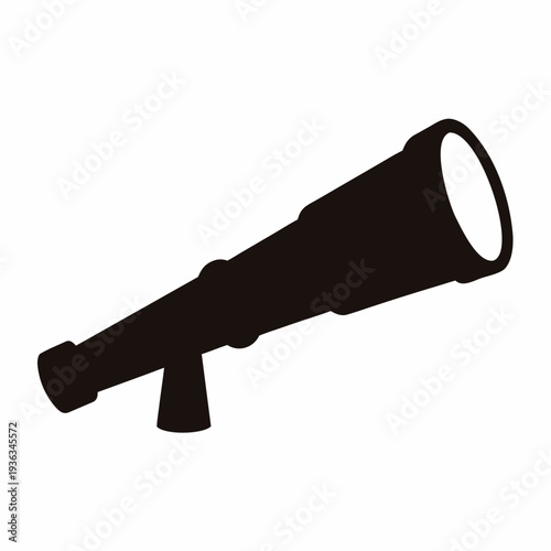 Black silhouette illustration of a simple, classic telescope with focusing adjustment.